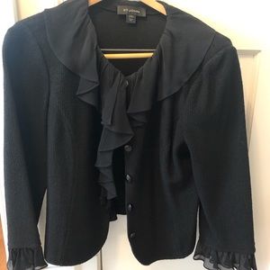 St. John black knit jacket with chiffon trim Sz 14